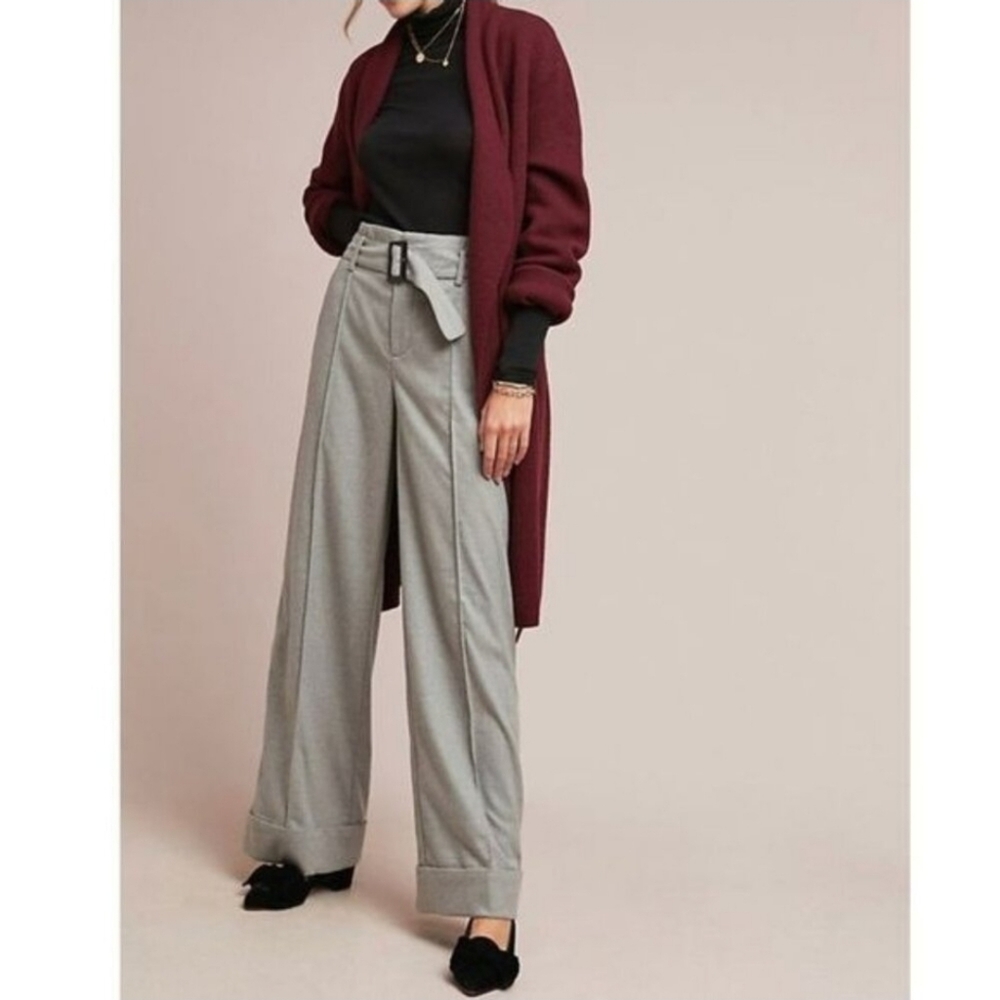 Anthropologie Cartonnier Womens Gray Hayworth Belted Wide Leg Trouser Pants Sz 6